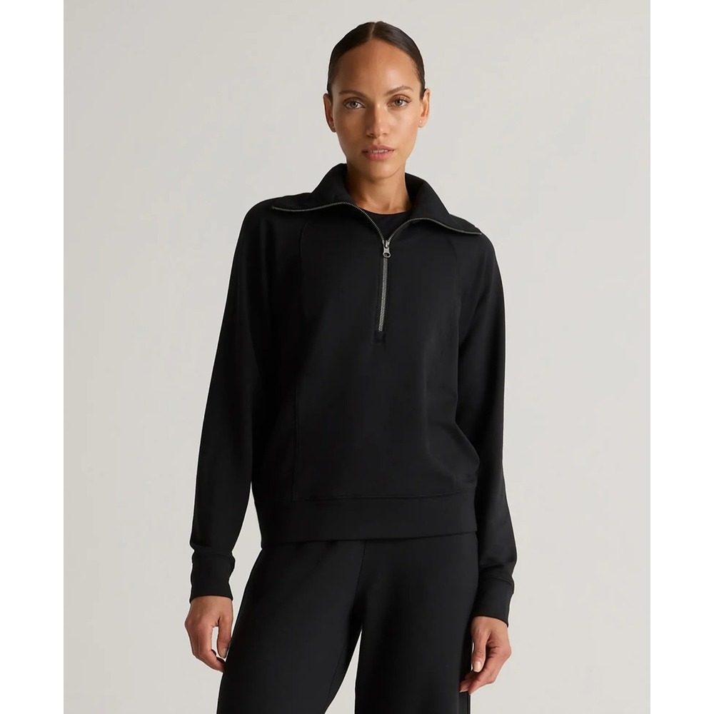 Quince SuperSoft Fleece Half Zip Pullover Black Womens Large Athleisure Casual